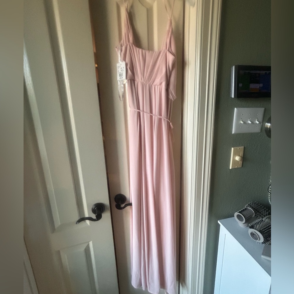 David’s bridal long Georgette v-neck color pedal